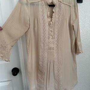 Zara Cream Pale Pink Silk Mini Shirt Dress Small XS